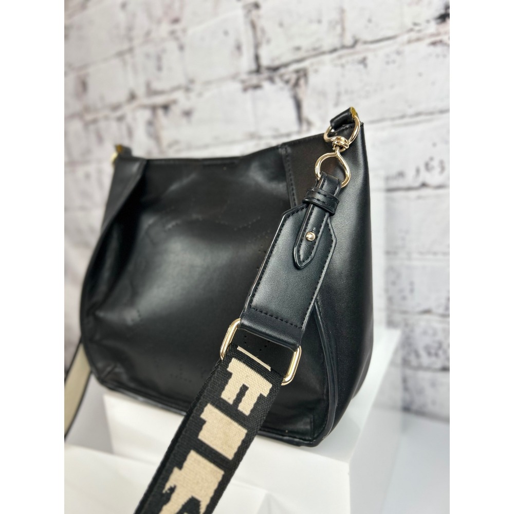 Stella McCartney Black Shoulder Bag Logo Perforated Strap Gold Hardware - Picture 6 of 14